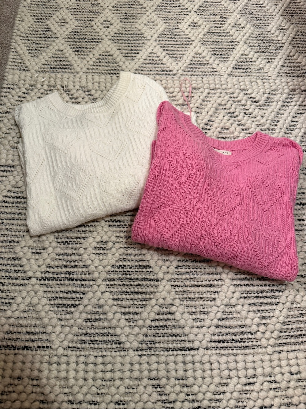 Women's Pointelle Heart Crewneck Sweaters